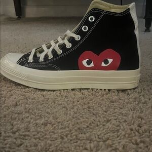 Black and White High-Top Sneakers with Red Heart